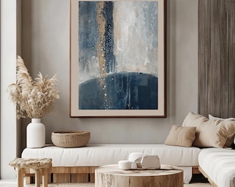 Lámina abstracta en azul oscuro: Decoración minimalista moderna (descarga digital)