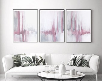 Pink Poster, Pink & Grey Wall Art, Art Print, Scandinavian Art,  Home Decor, Set of 3, Abstract Art, Print Avenue, large set 24x18, wall art