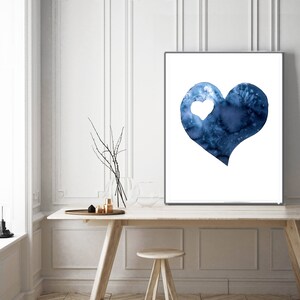 Scandinavian abstract, Printable Art, blue heart , Art Poster, Digital Download, Wall Decor , modern abstract, valentines day, 2 hearts image 5