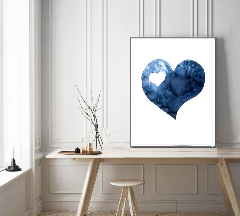 Scandinavian abstract, Printable Art, blue heart , Art Poster, Digital Download, Wall Decor , modern abstract, valentines day, 2 hearts image 5