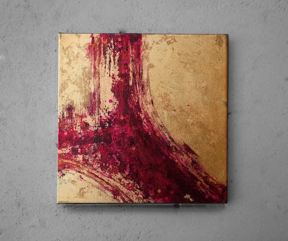 Abstract Painting Original Gold Leaf Fuchsia Red Singapore - Red And Gold Leaf Wall Art
