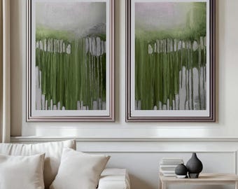 Green Gray Abstract Art Print: Modern Diptych Painting (Digital Download)