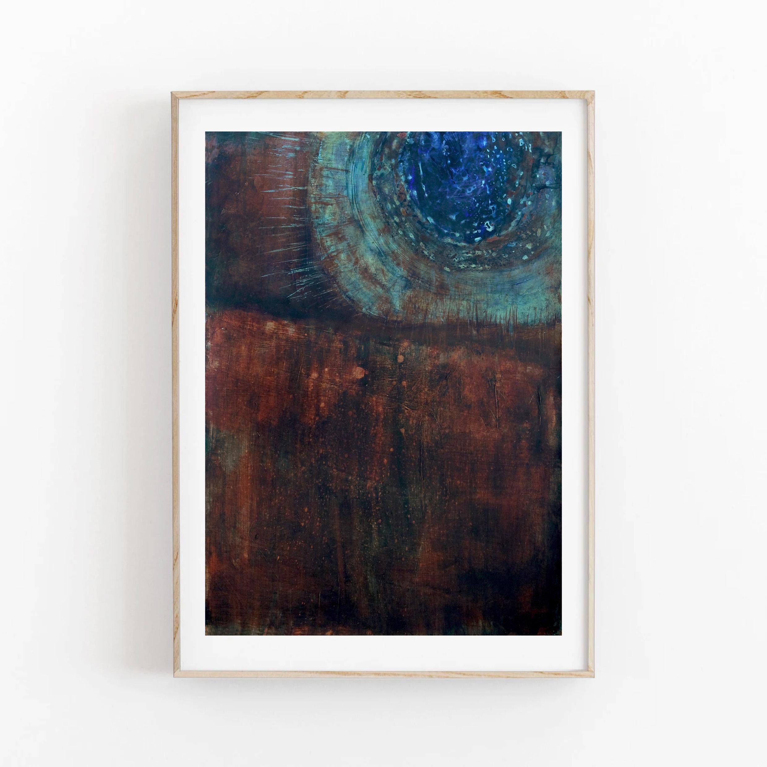 テクスチャのある抽象画：錆びた茶色と濃い青のアクリルアート - Etsy 日本