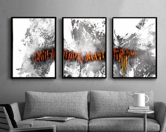 Printable Art, Art Poster, Digital Download set of 3, orange and gray , modern abstract set of 3, scandinavian design, triptych gray orange