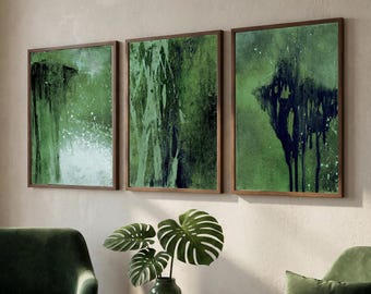 Green Abstract Art Triptych: Modern Wall Decor (Digital Download)