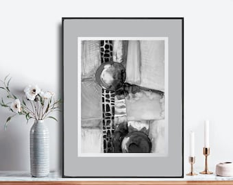 Black and White Abstract Watercolor Print: Minimalist Wall Art (Digital Download)