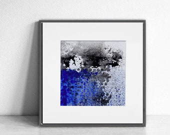 Original Abstract Painting: Black, White Ultramarine Acrylic