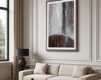 Neutral Abstract Landscape Art Print: Minimalist Brown & Blue (Digital Download)
