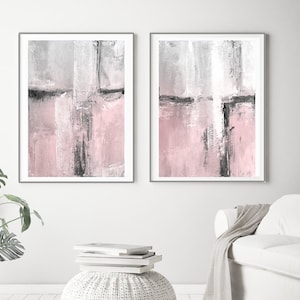 Set of 2 Prints, Downloadable, gray pink  black white, set blush pink painting, minimalist modern pink set Printable Wall DecorPrintable Art