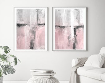 Set of 2 Prints, Downloadable, gray pink  black white, set blush pink painting, minimalist modern pink set Printable Wall DecorPrintable Art