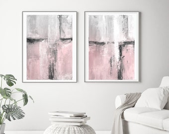 2 枚のプリントのセット、ダウンロード可能、グレー ピンク ブラック ホワイト、ブラッシュ ピンクの絵画のセット、ミニマリスト モダン ピンク セット、印刷可能な壁装飾、印刷可能なアート