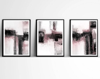 抽象アート、プリント 3 枚セット、白黒とピンクのウォール アート プリント、ミニマリスト アート抽象画、スカンジナビア プリント、グレー