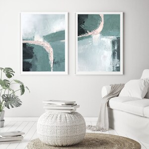 Print, contemporary art, wall art abstract, digital image, abstract set of 2 ,pink and mint ,modern diptych abstract, scandinavian art image 5