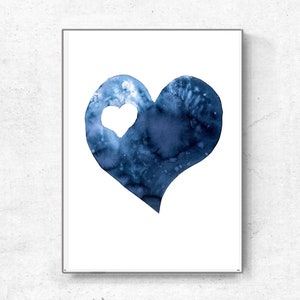 Scandinavian abstract, Printable Art, blue heart , Art Poster, Digital Download, Wall Decor , modern abstract, valentines day, 2 hearts image 3