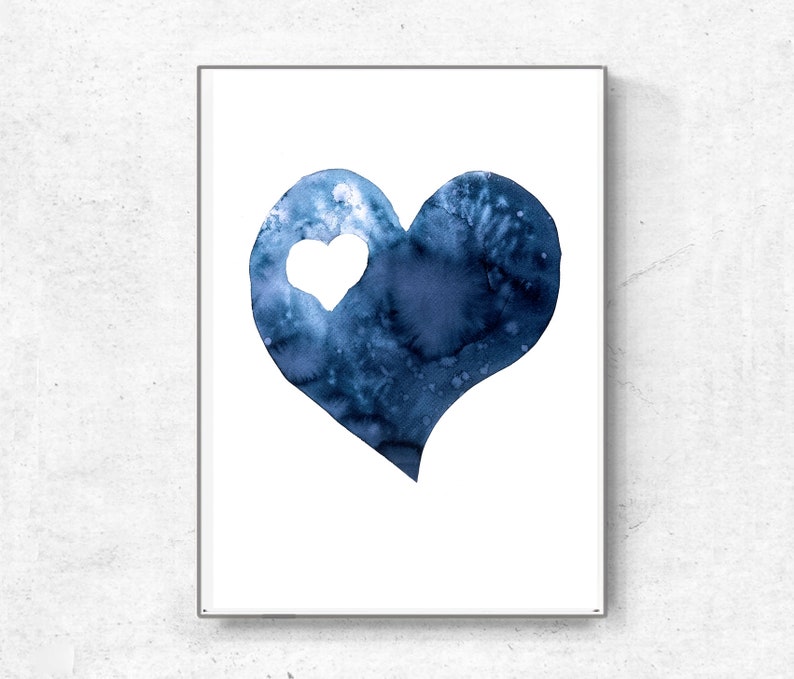 Scandinavian abstract, Printable Art, blue heart , Art Poster, Digital Download, Wall Decor , modern abstract, valentines day, 2 hearts image 3