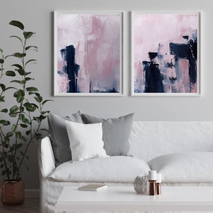 Estratto scandinavo, arte stampabile, poster artistico, astratto moderno, arredamento industriale, set di 2 rosa e blu navy, stampa di grandi dimensioni rosa blu immagine 9