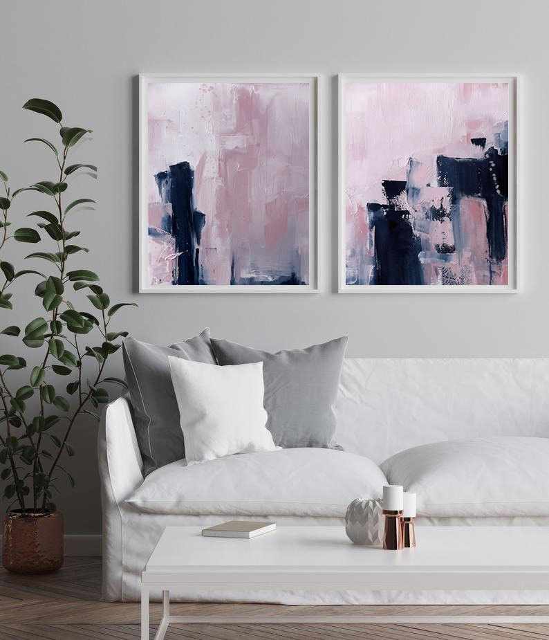 Estratto scandinavo, arte stampabile, poster artistico, astratto moderno, arredamento industriale, set di 2 rosa e blu navy, stampa di grandi dimensioni rosa blu immagine 9