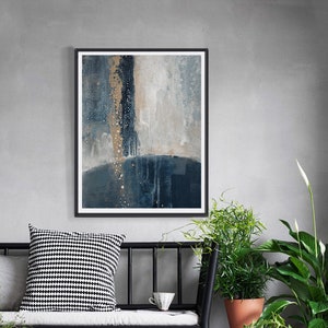 Dunkelblau mit Erdtönen Druckbare abstrakte Kunst -, moderner skandinavischer Stil-minimalistisches Dekor, sofortiges digitales herunterladbares blau beige