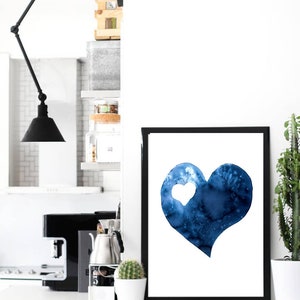 Scandinavian abstract, Printable Art, blue heart , Art Poster, Digital Download, Wall Decor , modern abstract, valentines day, 2 hearts image 2