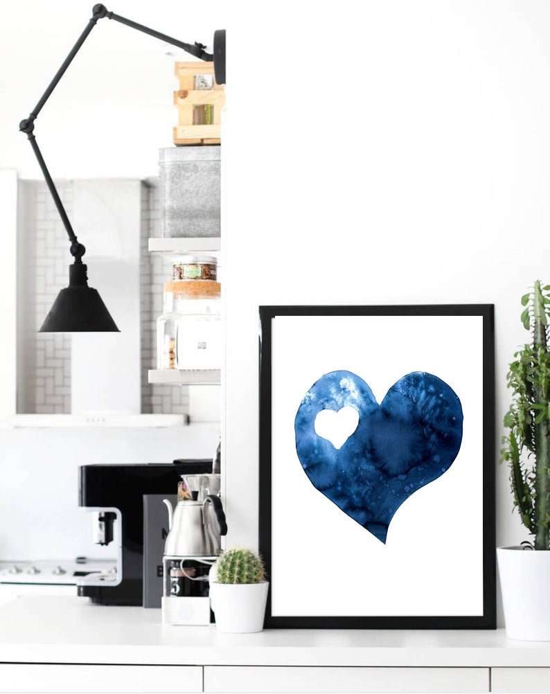 Scandinavian abstract, Printable Art, blue heart , Art Poster, Digital Download, Wall Decor , modern abstract, valentines day, 2 hearts image 2