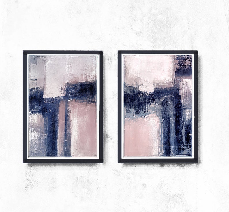 Scandinavian abstract, Printable Art, Art Poster, modern abstract, Industrial Decor, indigo, white, pink, light pink, large print, navy blue image 2