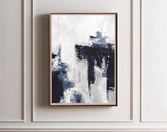 Navy & Gray Abstract Wall Art Printable – Digital Download, Modern Minimalist Decor 24 x 36