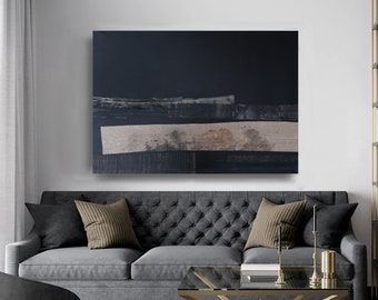 Art Acrylic Painting, Black beige gray gold Painting, Large acrylic painting, Minimalist Artwork, original Painting on canvas horizontal