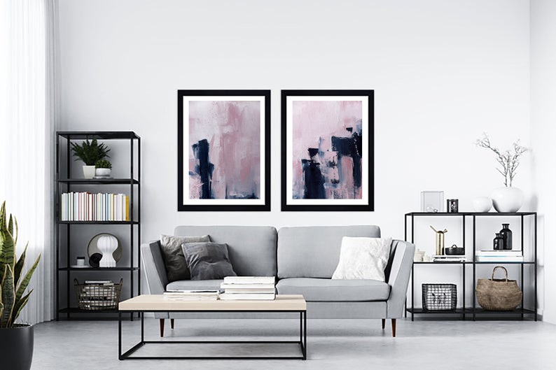 Estratto scandinavo, arte stampabile, poster artistico, astratto moderno, arredamento industriale, set di 2 rosa e blu navy, stampa di grandi dimensioni rosa blu immagine 10