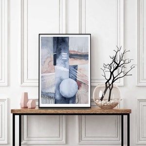 Wall Art Print, Printable Art Watercolor , Art Poster, modern abstract, navy and pink large wall art, Watercolor blue blush, pastel abstract