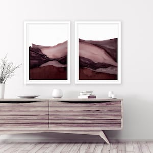Marsala Abstract Landscape Art Prints: Burgundy Blush Wall Decor (Digital Download)