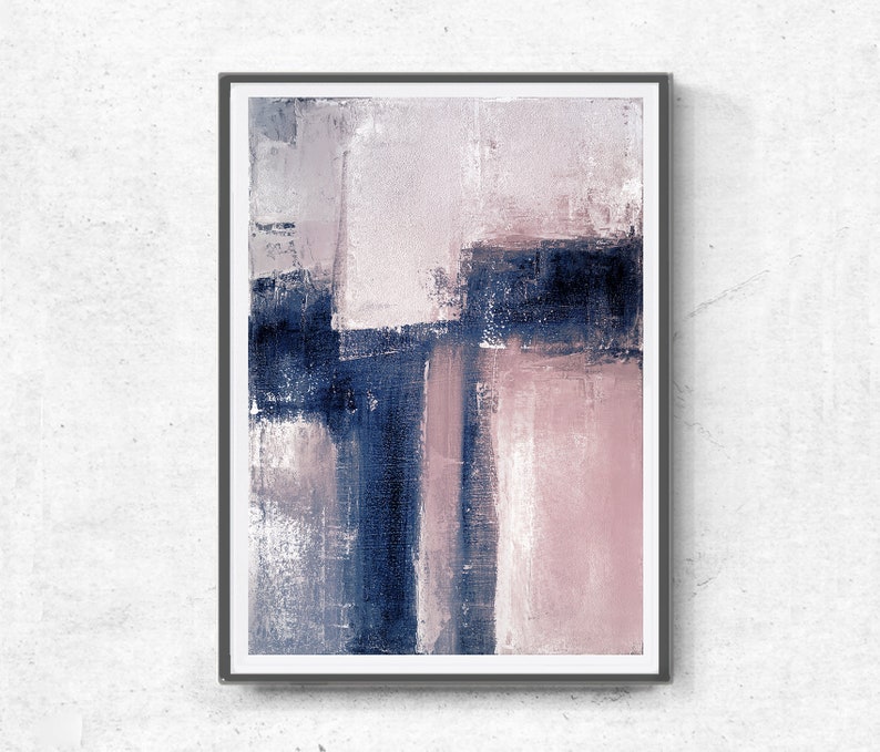 Scandinavian abstract, Printable Art, Art Poster, modern abstract, Industrial Decor, indigo, white, pink, light pink, large print, navy blue image 3