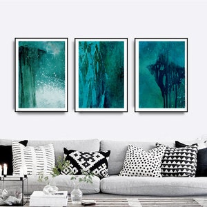 Teal Abstract Art Triptych: Modern Wall Decor (Digital Download)