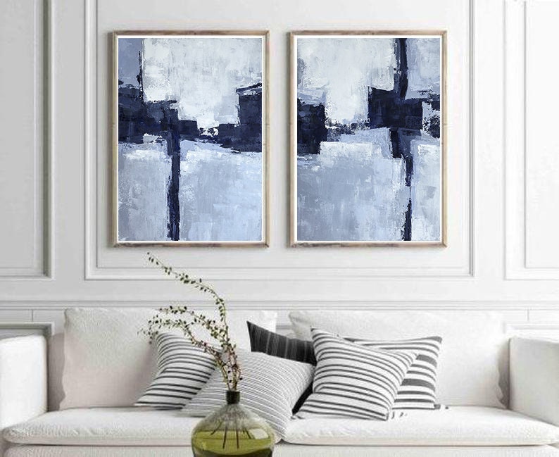 Blue Abstract Art Printable Art Set of 2 Prints Modern Art | Etsy