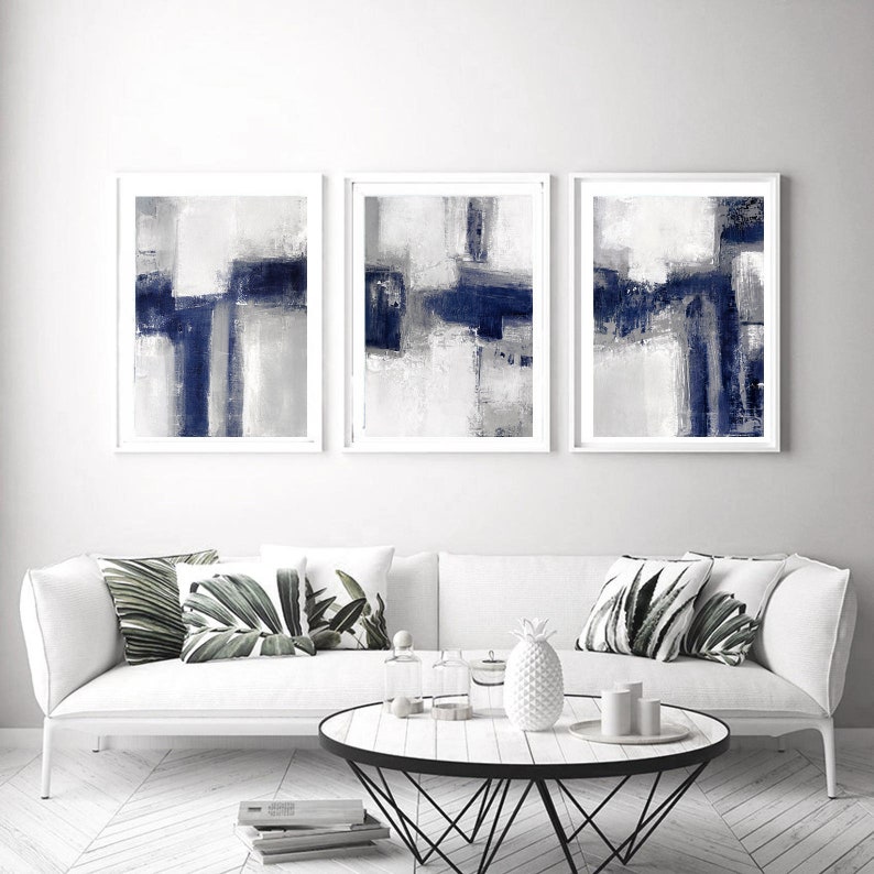 Abstract Painting Print Set of 3, Minimalist Abstract Wall Art Set of 3 Prints, Muted Colors Art, Grey Abstract Wall Art Prints Set image 1