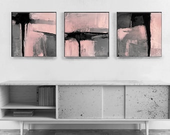 Blush Pink Wall Art, Set of 3 Prints, Printable Art, Minimalist Art Set, Abstract Landscape Painting, Modern Home Decor, gray pinkWall Art