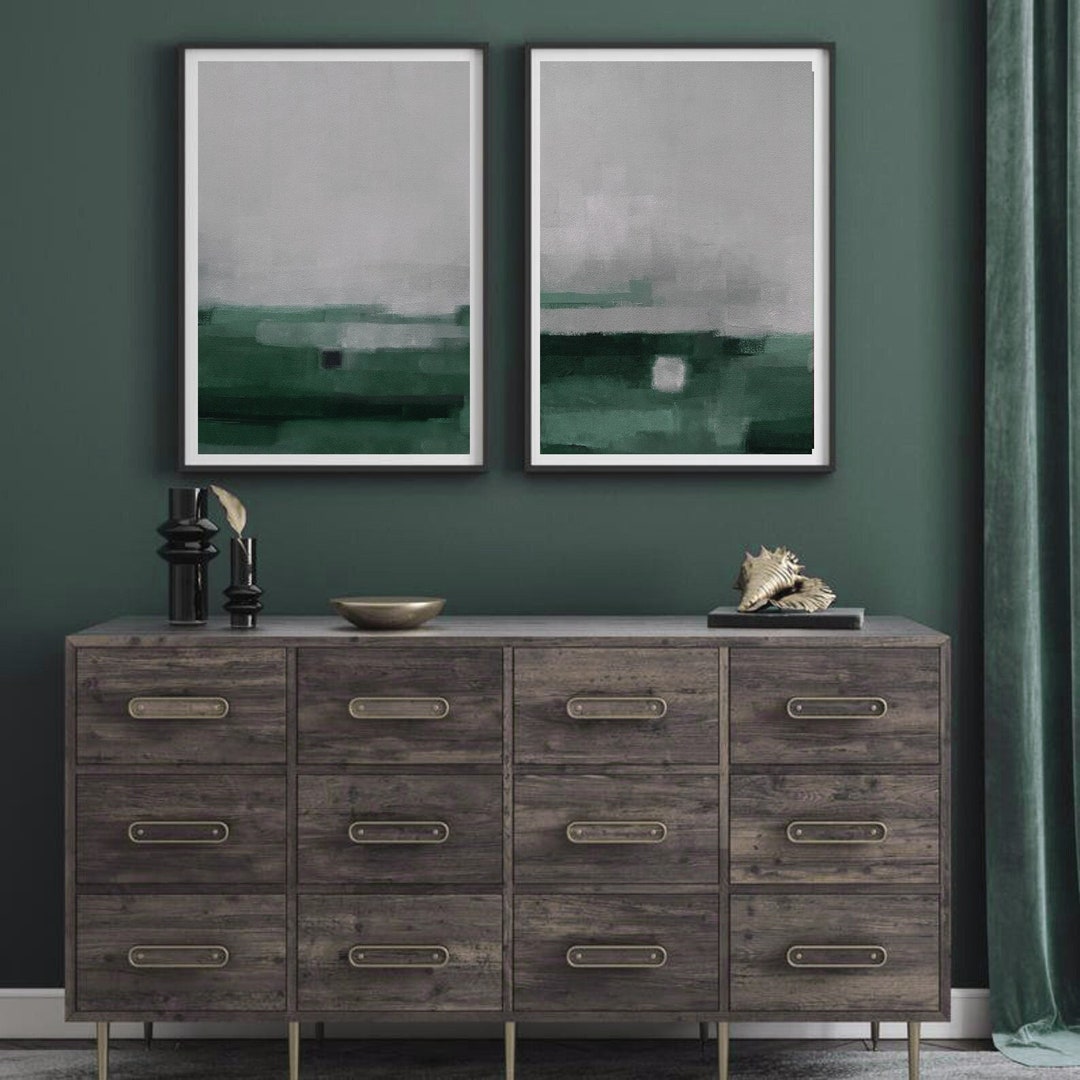 Green and Gray Set Abstract Art, Large Downloadable , Modern Abstract ...