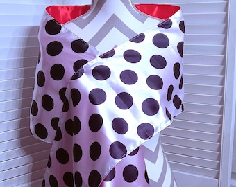 Satin Wrap, Black And White Shawl, Charmeuse Satin Shawl, Satin Stole, Reversible Wrap, Lined Wrap, Formal Wrap, Gift For Her, Polka Dots