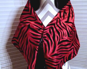 Satin Wrap, Animal Print Shawl, Charmeuse Satin Shawl, Satin Stole, Reversible Wrap, Lined Wrap, Formal Wrap, Gift For Her, Red Zebra Print