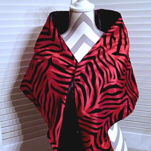Satin Wrap, Animal Print Shawl, Charmeuse Satin Shawl, Satin Stole, Reversible Wrap, Lined Wrap, Formal Wrap, Gift For Her, Red Zebra Print
