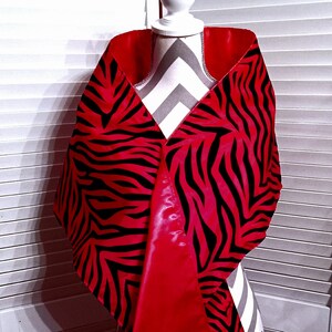 Satin Wrap, Animal Print Shawl, Charmeuse Satin Shawl, Satin Stole, Reversible Wrap, Lined Wrap, Formal Wrap, Gift For Her, Red Zebra Print
