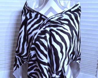 Faux Fur Shawl Zebra, Animal Print Cape, Black and White Stole, Reversible Shawl Wrap, Lined Shawl, Formal Wrap, Gift For Her, Bridal Wrap