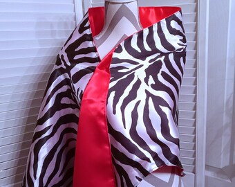 Satin Wrap, Animal Print Shawl, Charmeuse Satin Shawl, Satin Stole, Reversible Wrap, Lined Wrap, Formal Wrap, Gift For Her, Zebra Print