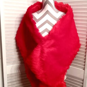 Faux Fur Red Shawl, Red Faux Fur Scarf, Red Fur Stole, Red Lined Shawl, Formal Wrap, Gift For Her, Bridal Wrap