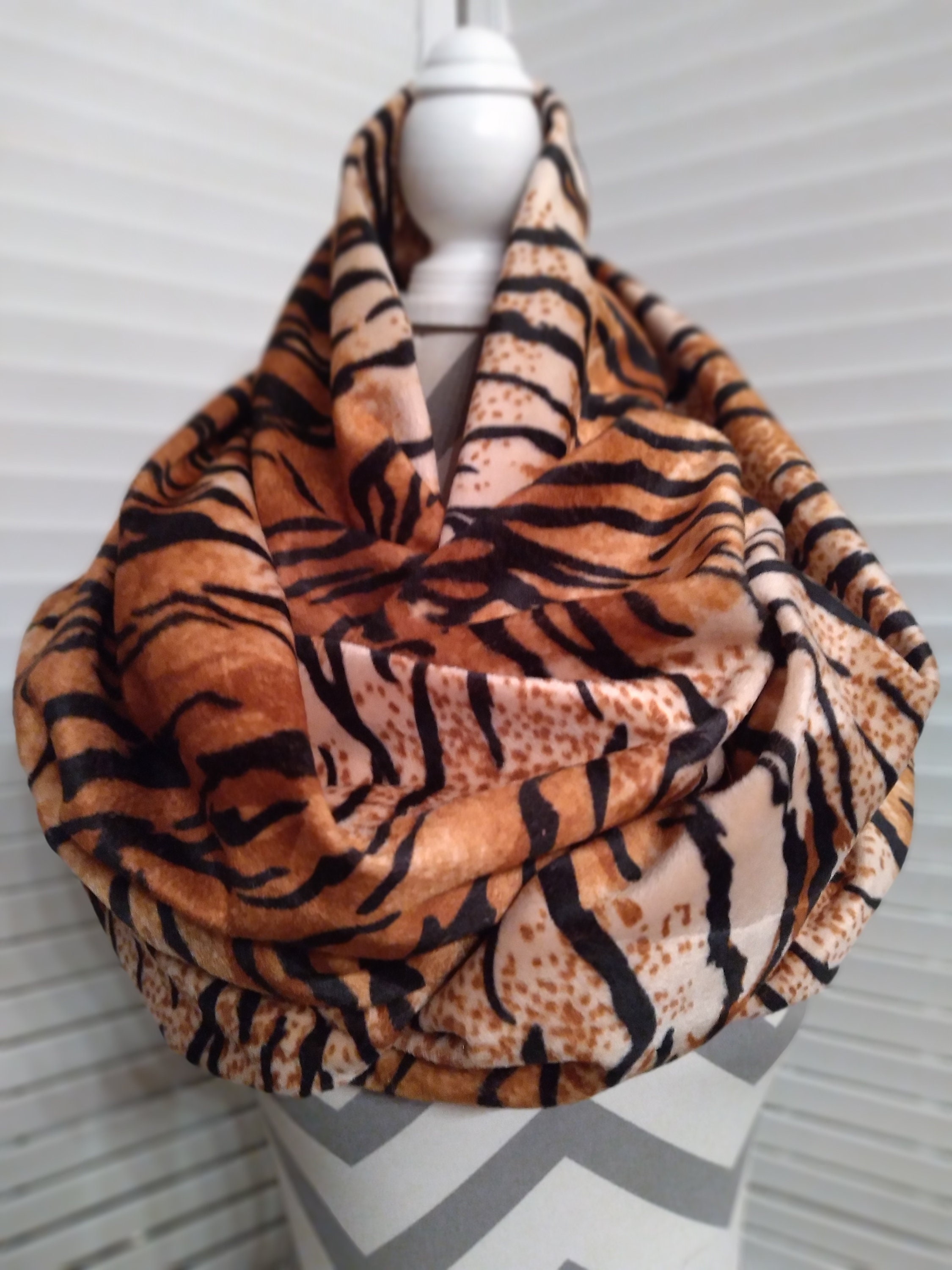 Faux Fur Scarves, Animal Print Scarf, Chunky Scarves, Tiger Print Scarf,  Infinity Scarf, Fashion Accessories, Gift For Her, Gift For Him