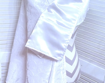 White Satin Shawl, White Wedding Shawl, Embroidered Shawl, White Satin Wrap, Reversible Wrap, Lined Shawl, White Formal Wrap, Bridal Wrap
