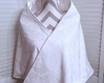 White Chenille Shawl, White Chenille Stole, White Satin Wrap, Reversible Wrap, Lined Shawl, White Formal Wrap, Gift For Her, Bridal Wrap
