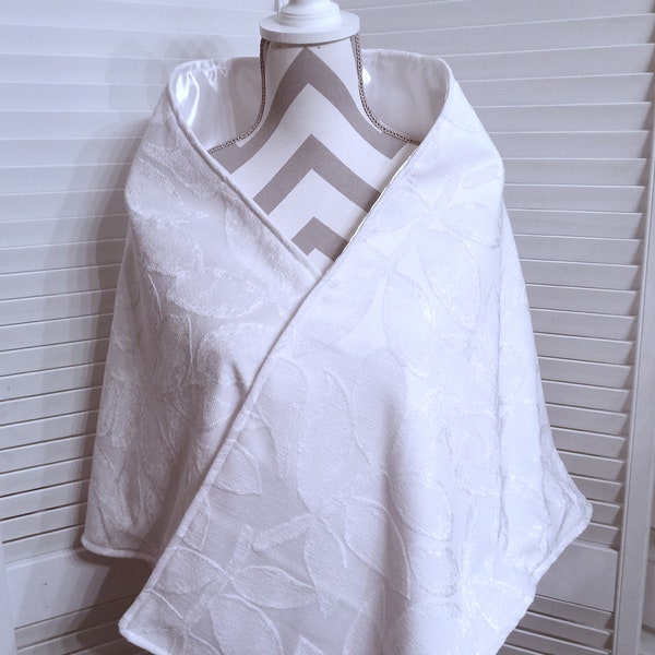 Geometric Floral Summer White Satin Shawl