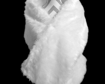 Faux Fur White Shawl, White Faux Fur Scarf, White Fur Stole, White Lined Shawl, White Formal Wrap, Gift For Her, Bridal Wrap