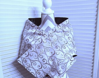 Woven Shawl, Tapestry Wrap, Gray Tapestry Stole, Black Satin Shawl Wrap, Reversible Wrap, Lined Shawl, Formal Wrap, Gift For Her