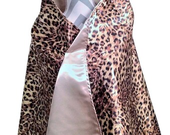 Satin Wrap, Cheetah Print, Animal Print Shawl, Charmeuse Satin Shawl, Satin Stole, Reversible Wrap, Lined Wrap, Formal Wrap, Gift For Her